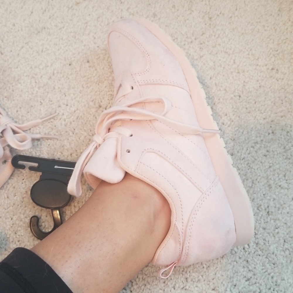 Baby pink velvet sneakers